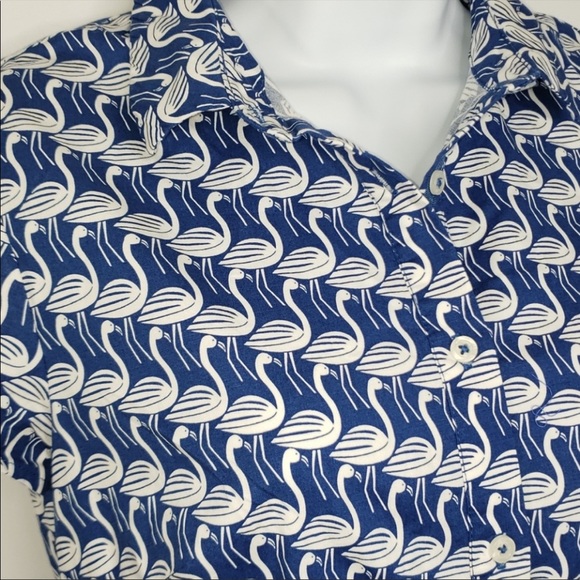 Boden Sophia Shirt dress in blue with white flamingos - Picture 3 of 7